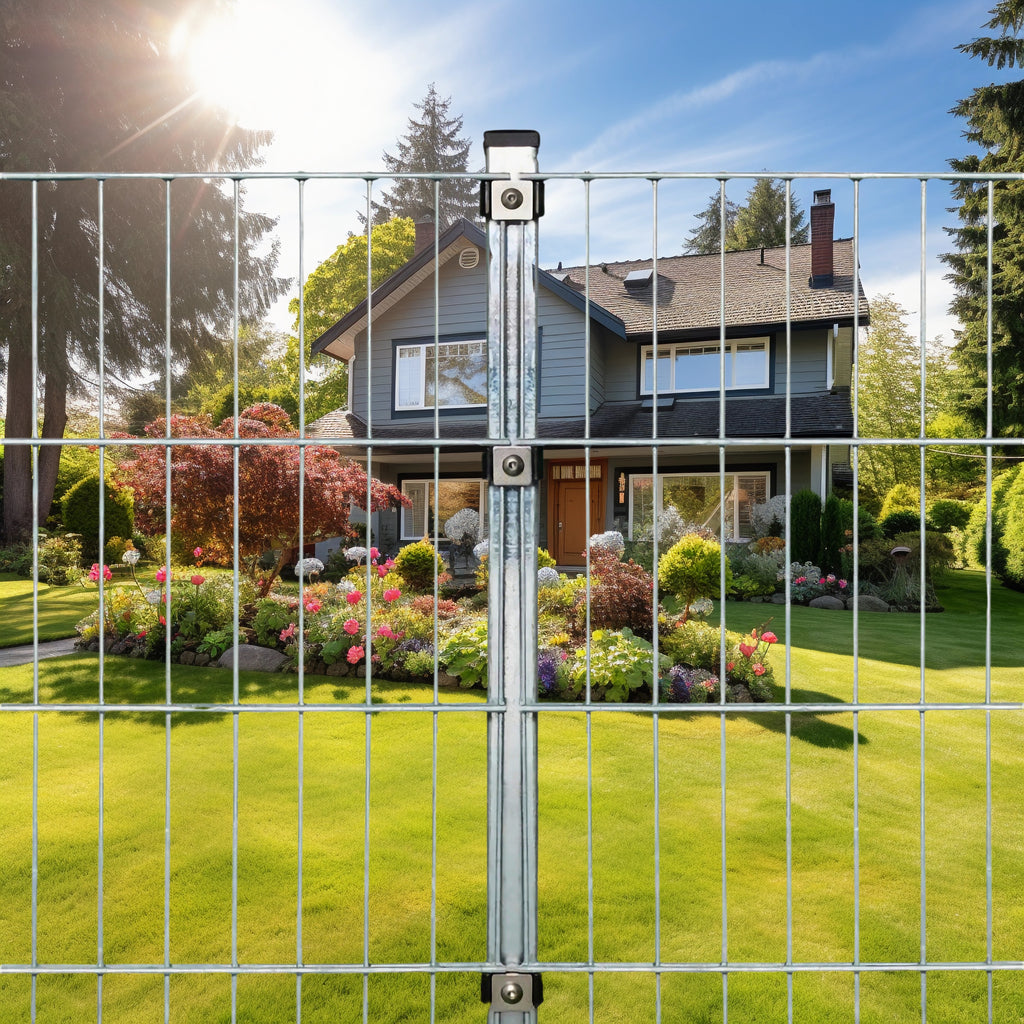 Zaun aus Doppelstabmatten vor einem privaten Grundstück